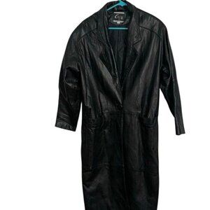Global Identity GT-III Black Leather Long Coat Size S Made In Korea